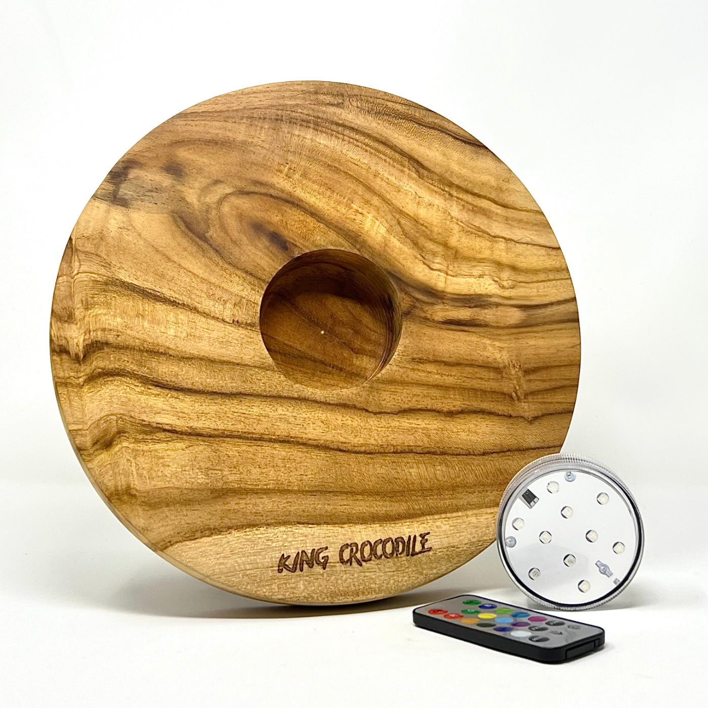KING CROCODILE Wasserpfeife LED Massivholz-Untersetzer mit LED und Fernbedienung 27cm