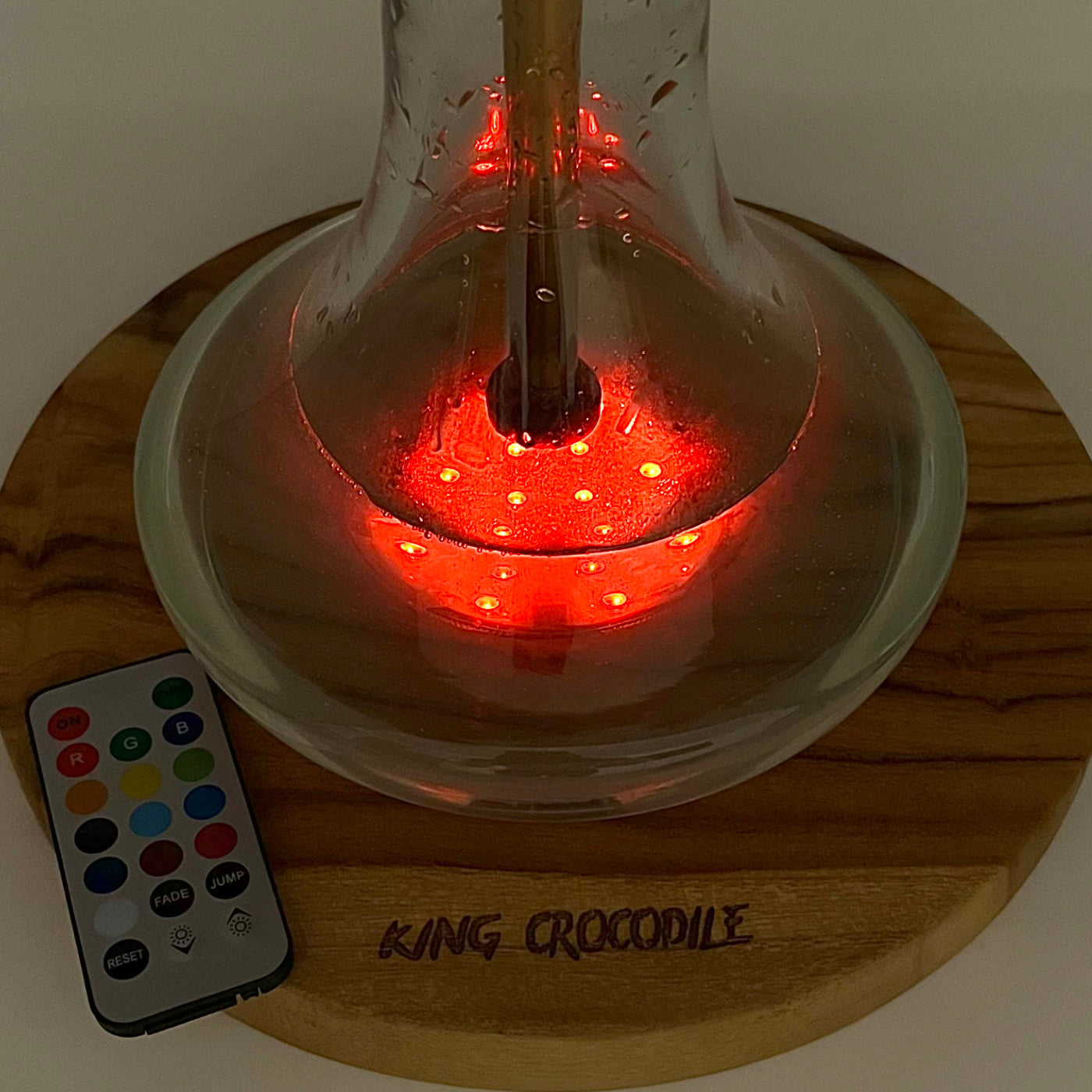 KING CROCODILE Wasserpfeife LED Massivholz-Untersetzer mit LED und Fernbedienung 27cm