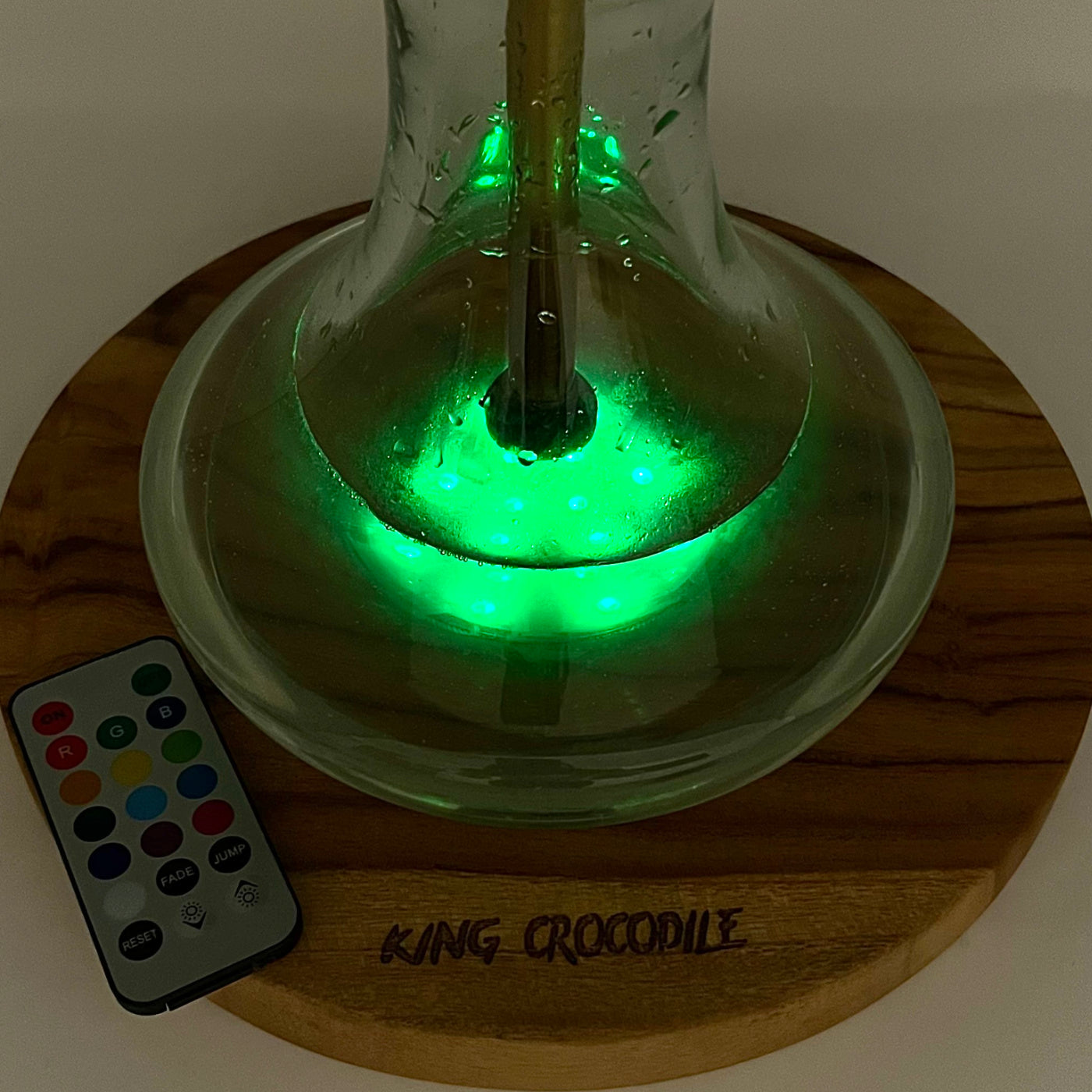 KING CROCODILE Wasserpfeife LED Massivholz-Untersetzer mit LED und Fernbedienung 27cm